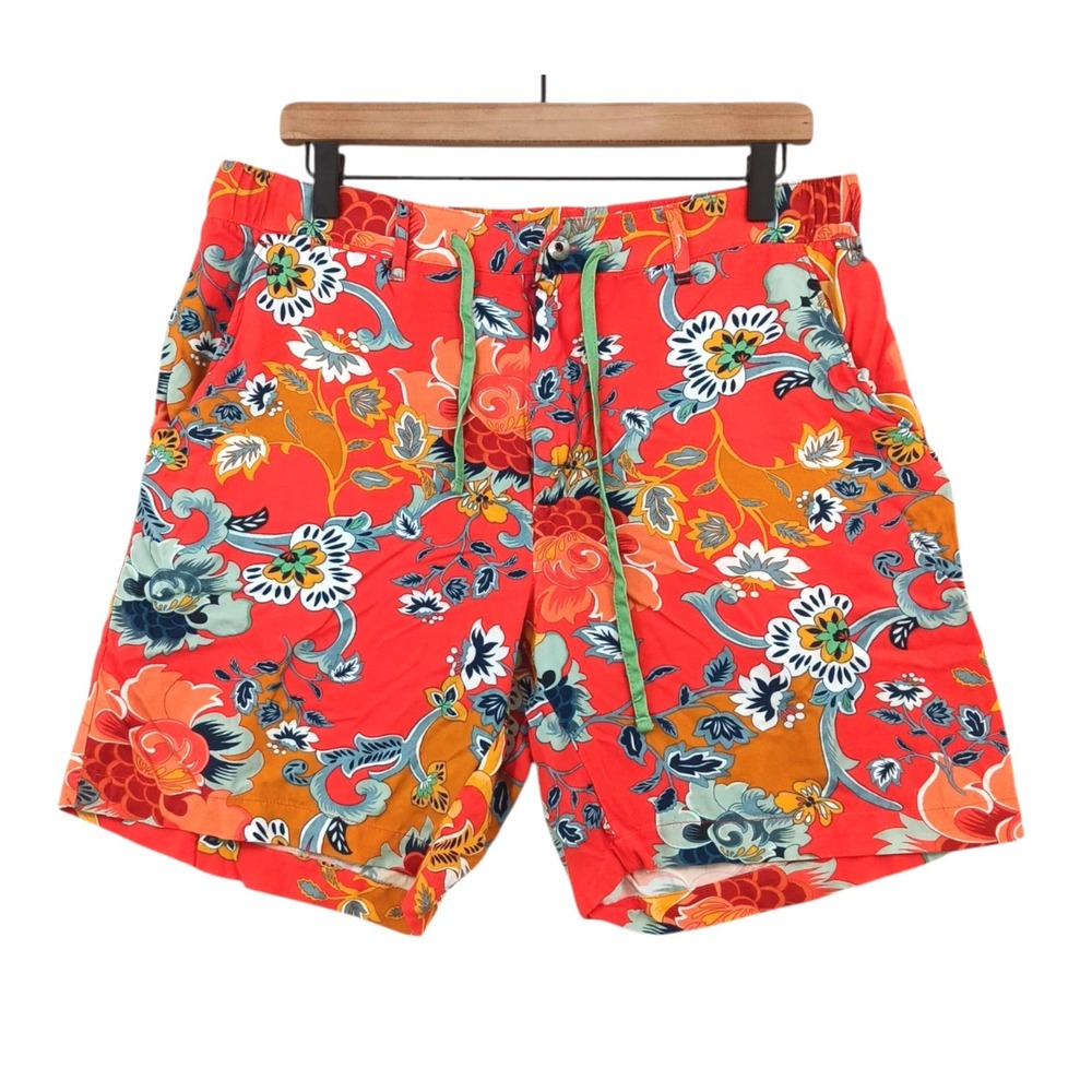 Robert Graham Shorts Mens 33 (Tag 34) 7" Floral AOP Drawstring Viscose Silk Feel
